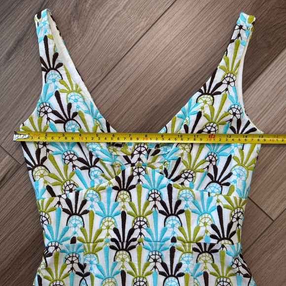 Vintage Milly Green Blue Brown White Embroidered Dress - Picture 6 of 14